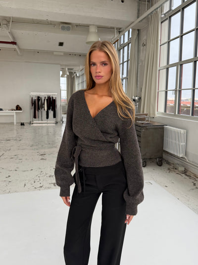Wool blend wrap cardigan - dunkelgrau/braun