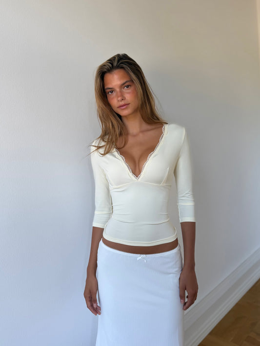 Quarter sleeve lace top - hellgelb