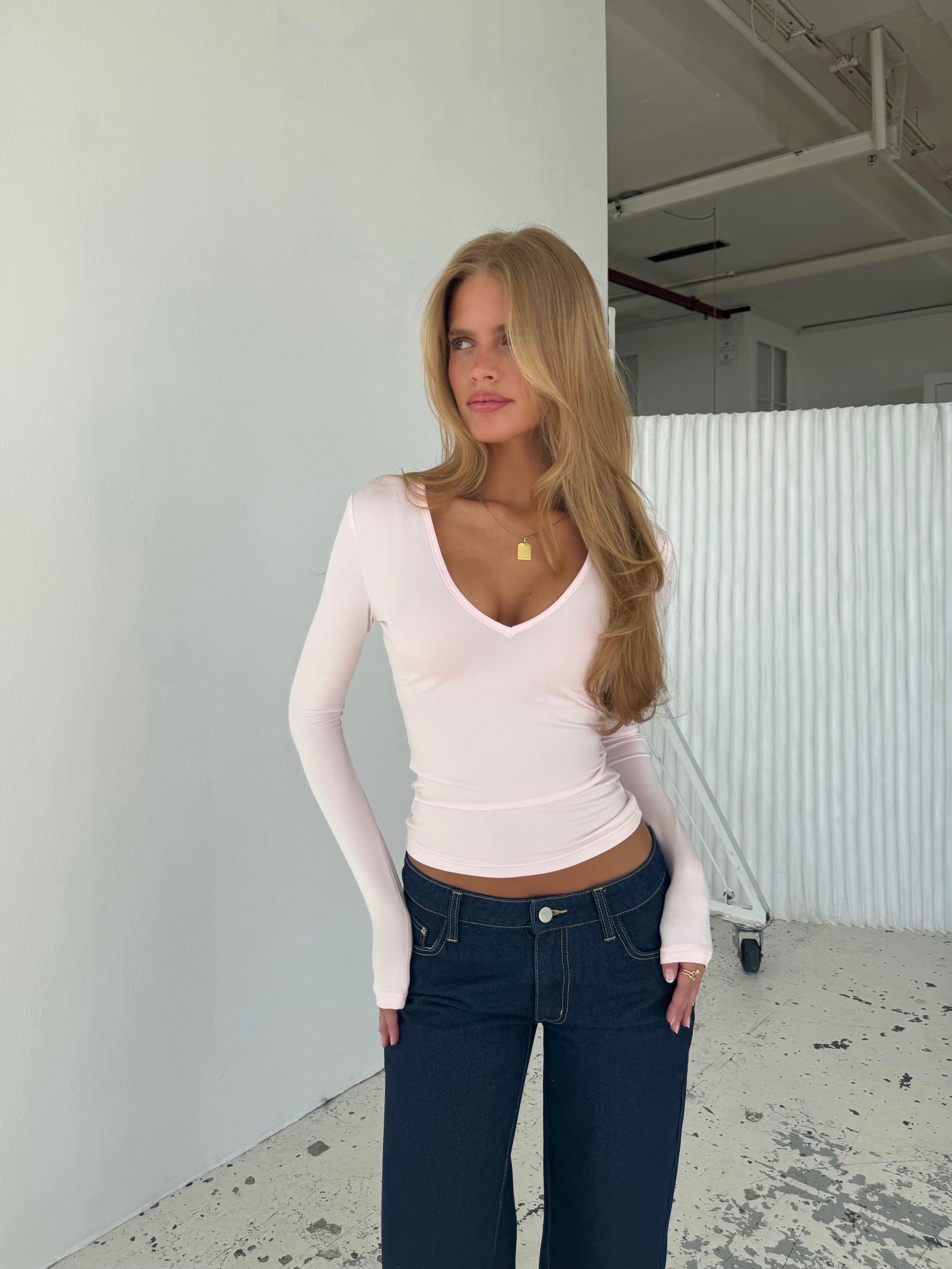Basic v - neck top - lyserød