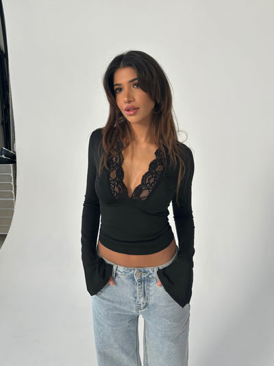 Ziemlich einfaches Spitzenoberteil - schwarz