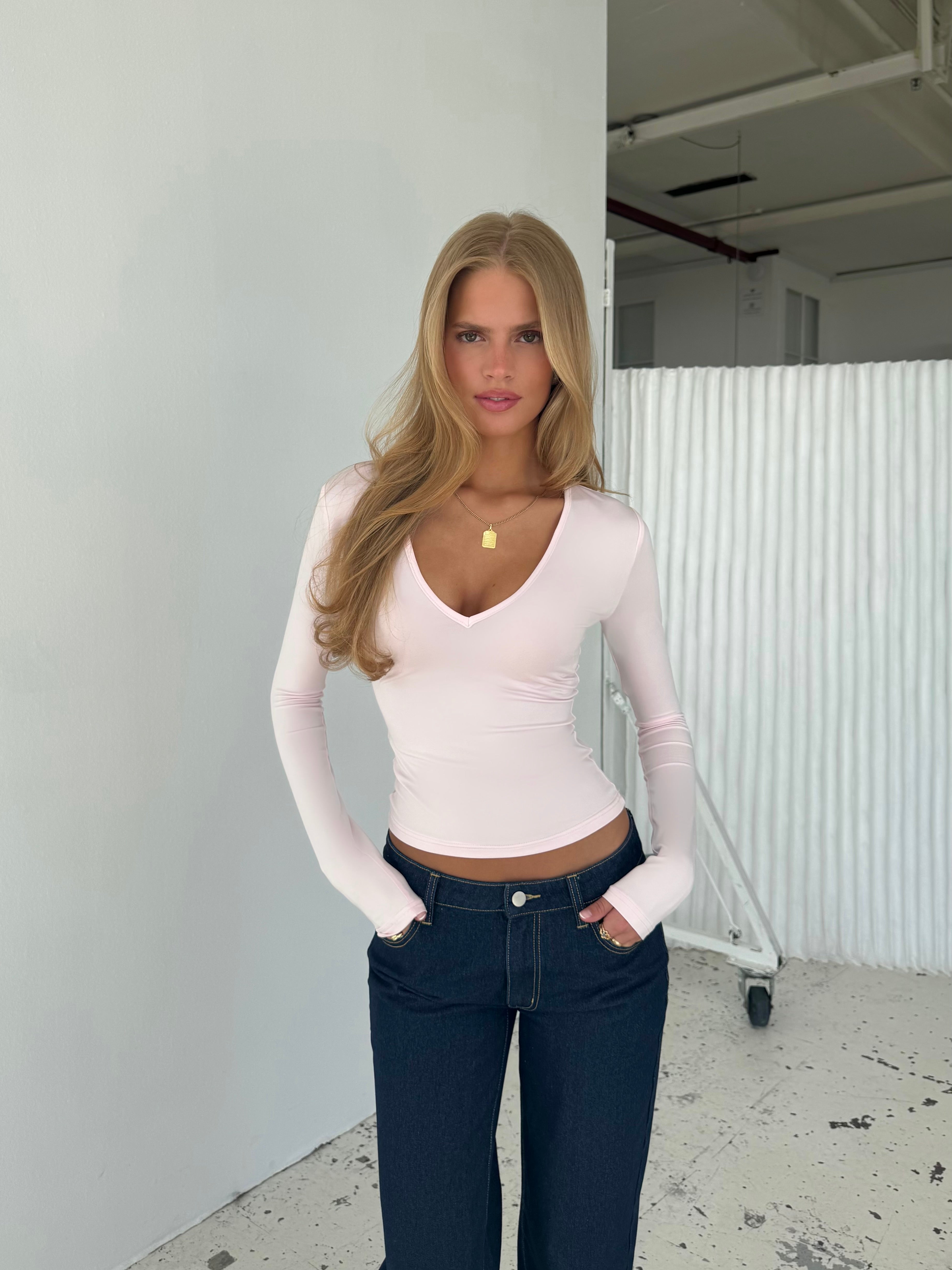 Basic v - neck top - lyserød