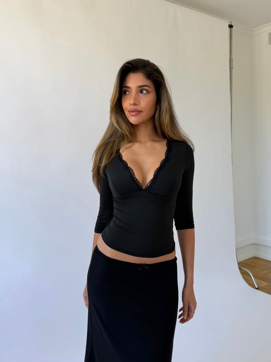Quarter sleeve lace top - schwarz