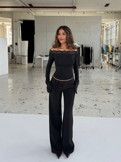 Buckle Low Waist Hose - schwarz