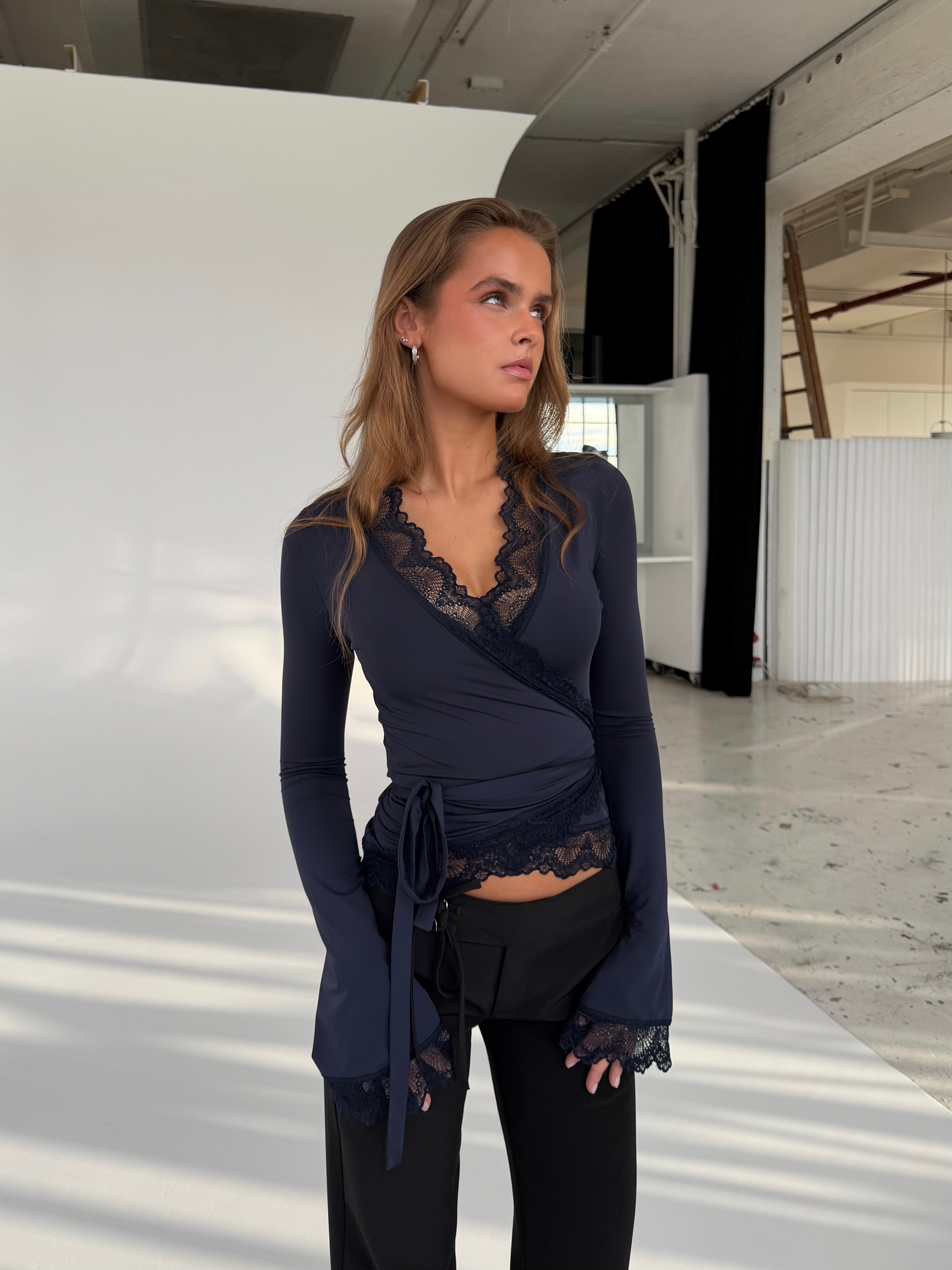 New ballerina basic lace top - mørk blå