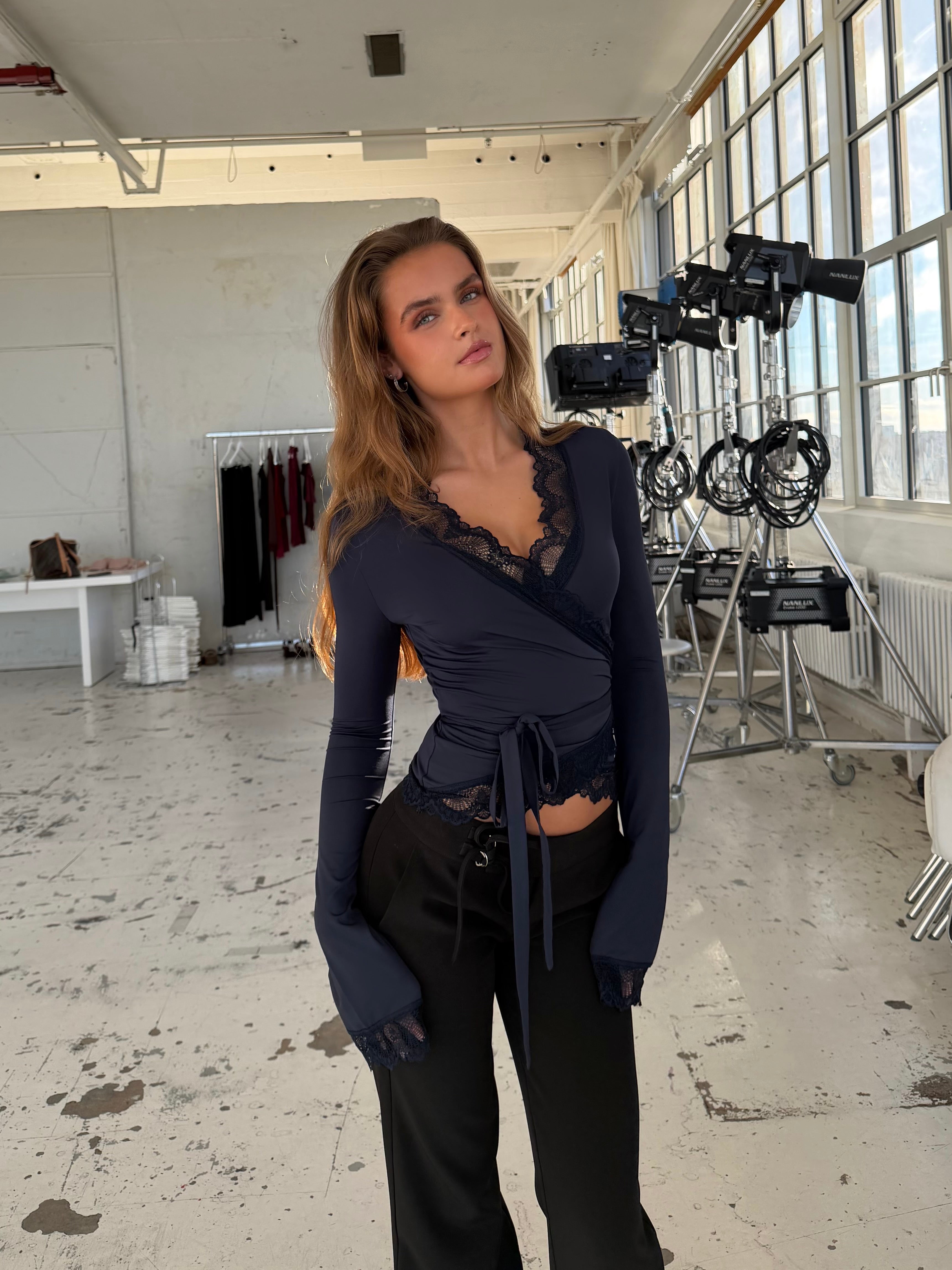 New ballerina basic lace top - mørk blå