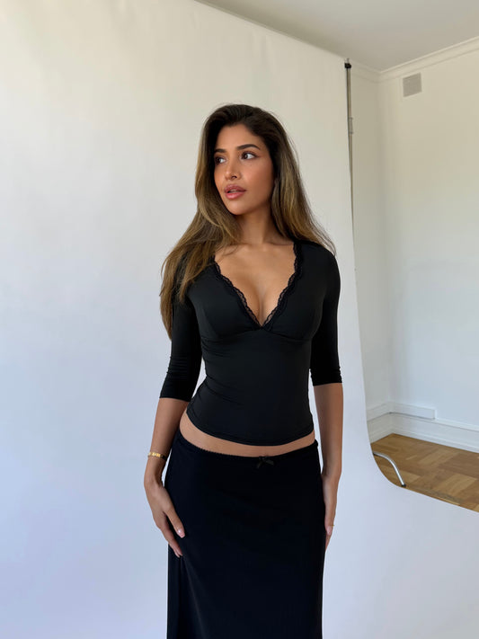 Quarter sleeve lace top  - schwarz