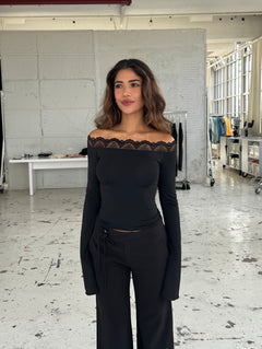 Bari basic lace top - sort