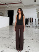 Button low waist pants - Dunkelbraun
