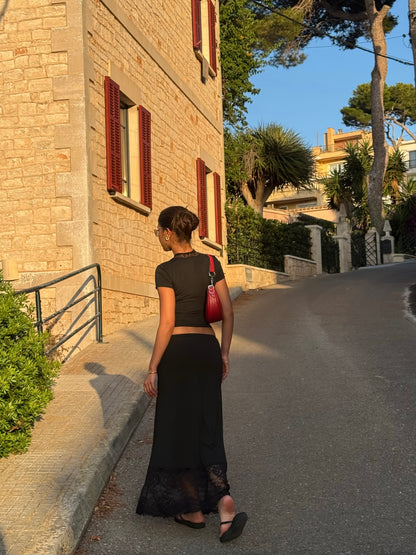 Maxi lace skirt - sort