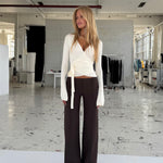 TALL Vera Wide low waist bukser - mørk brun