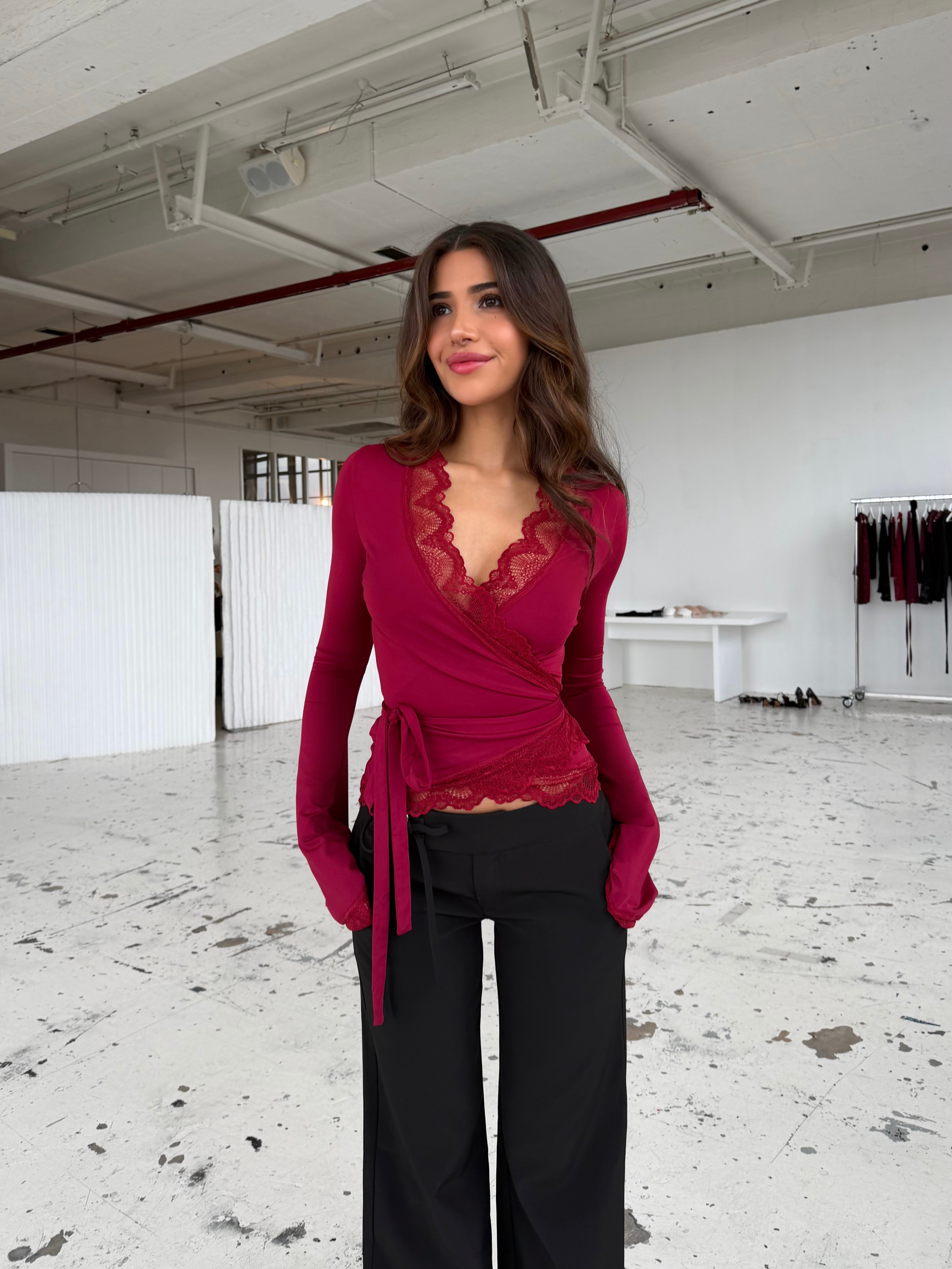 New ballerina basic lace top - mørk rød