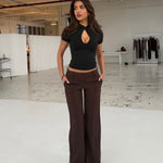 Vera Wide low waist bukser - mørk brun