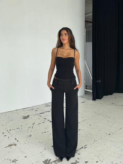 Button low waist pants - Schwarz