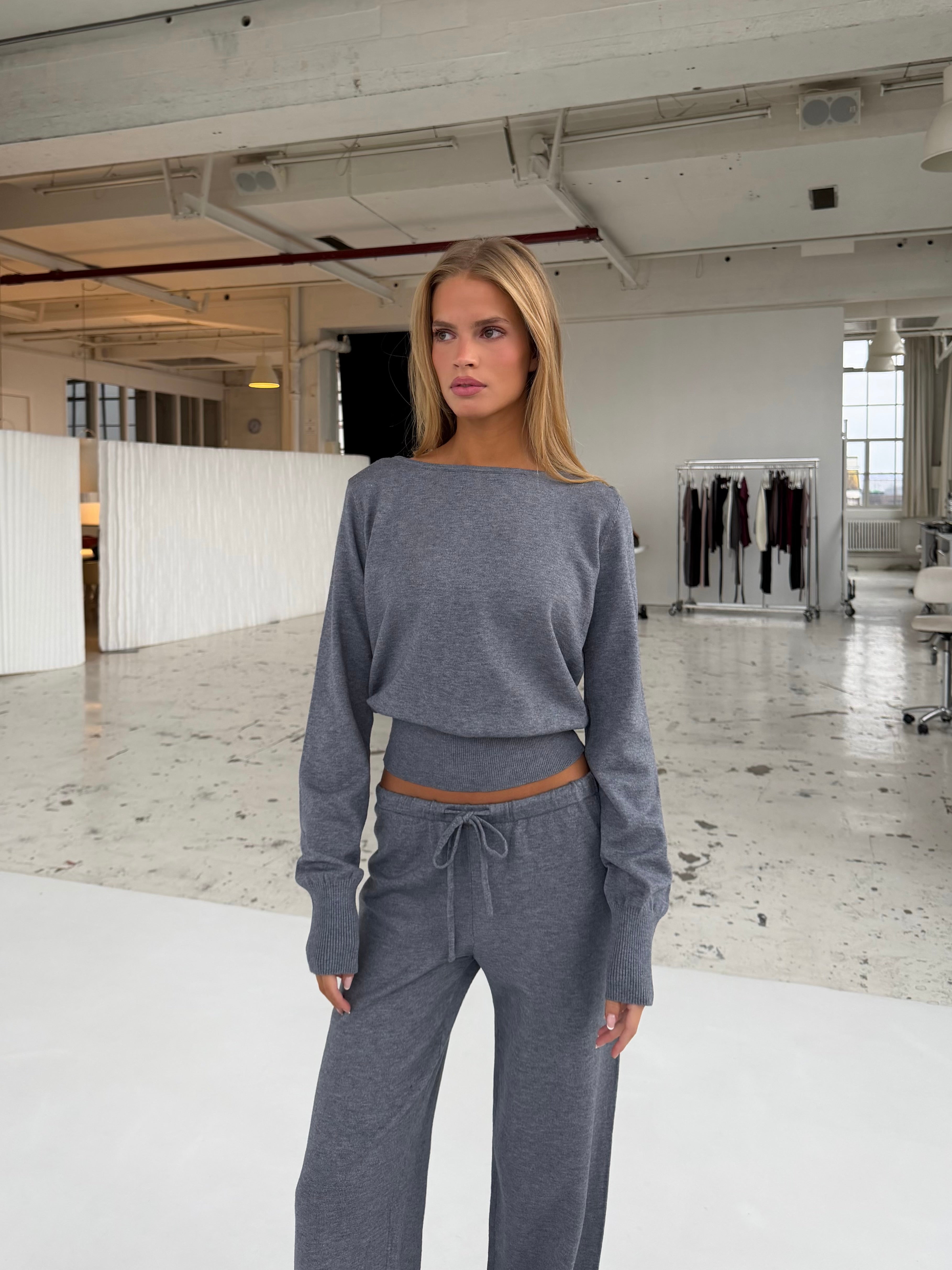 Open back knit top - meleret grå