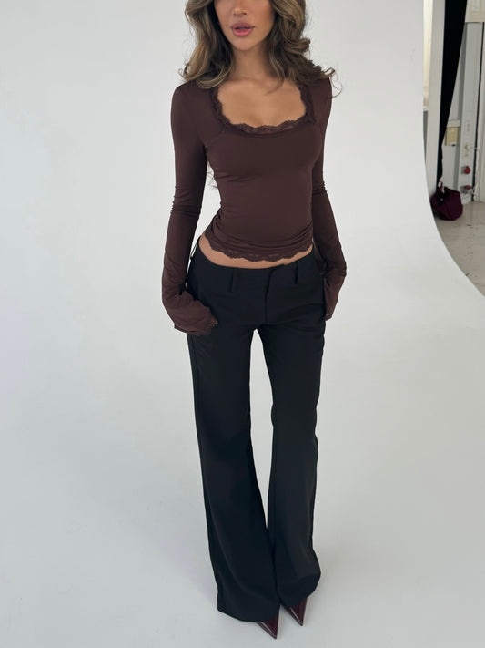Blair Basic Lace Top - Dunkelbraun