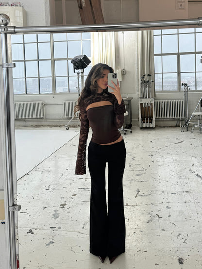 Lara Lace Long Sleeve Top - Dunkelbraun