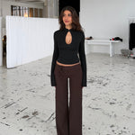 Buckle low waist bukser - mørk brun