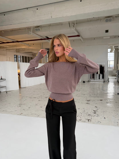 Open back knit top - lys brun