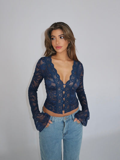 Pretty Luna lace top - mørk blå