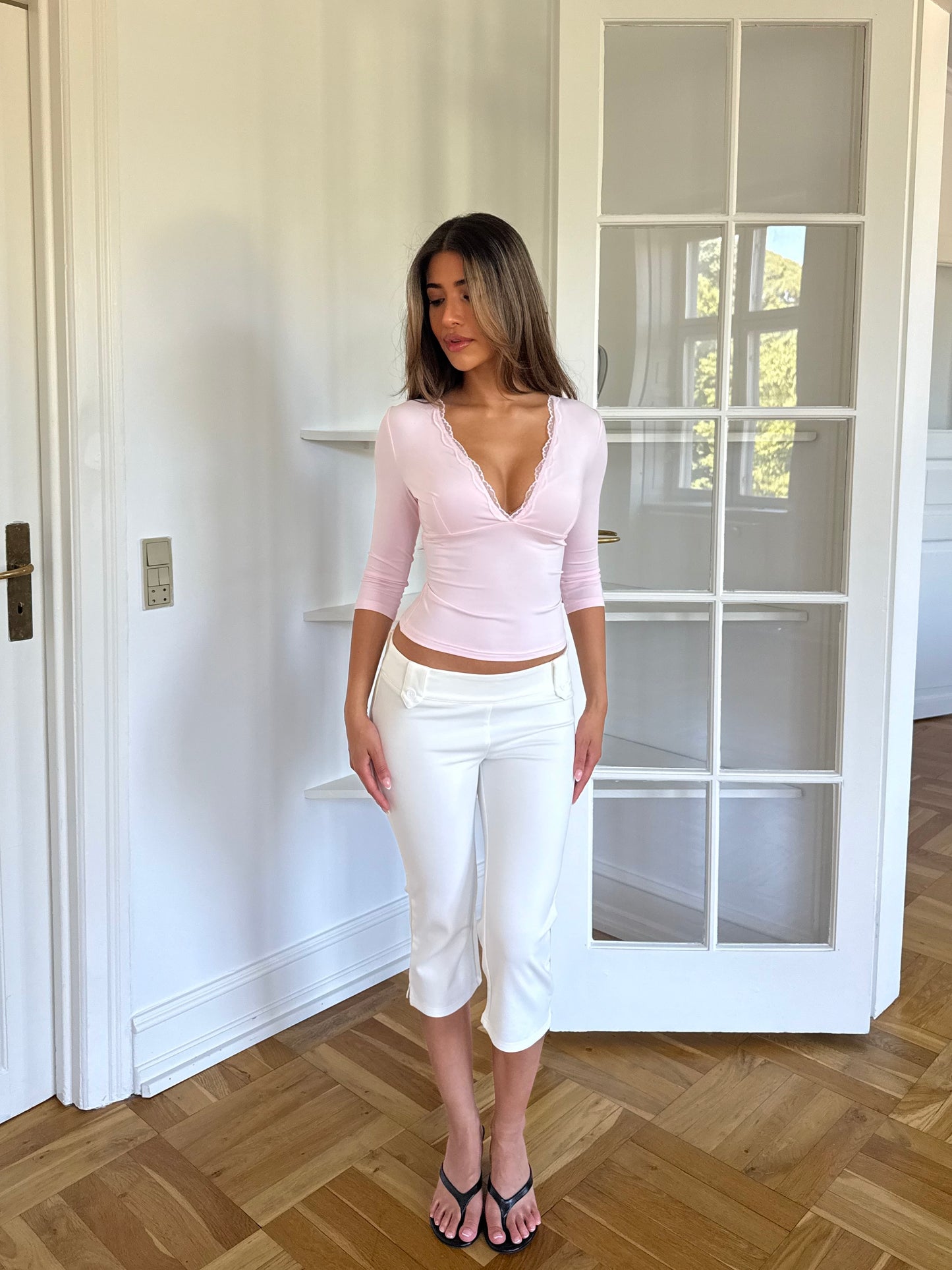 Quarter sleeve lace top  – rosa