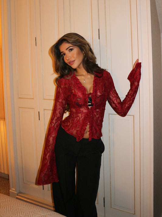 Trim lace top - dark red